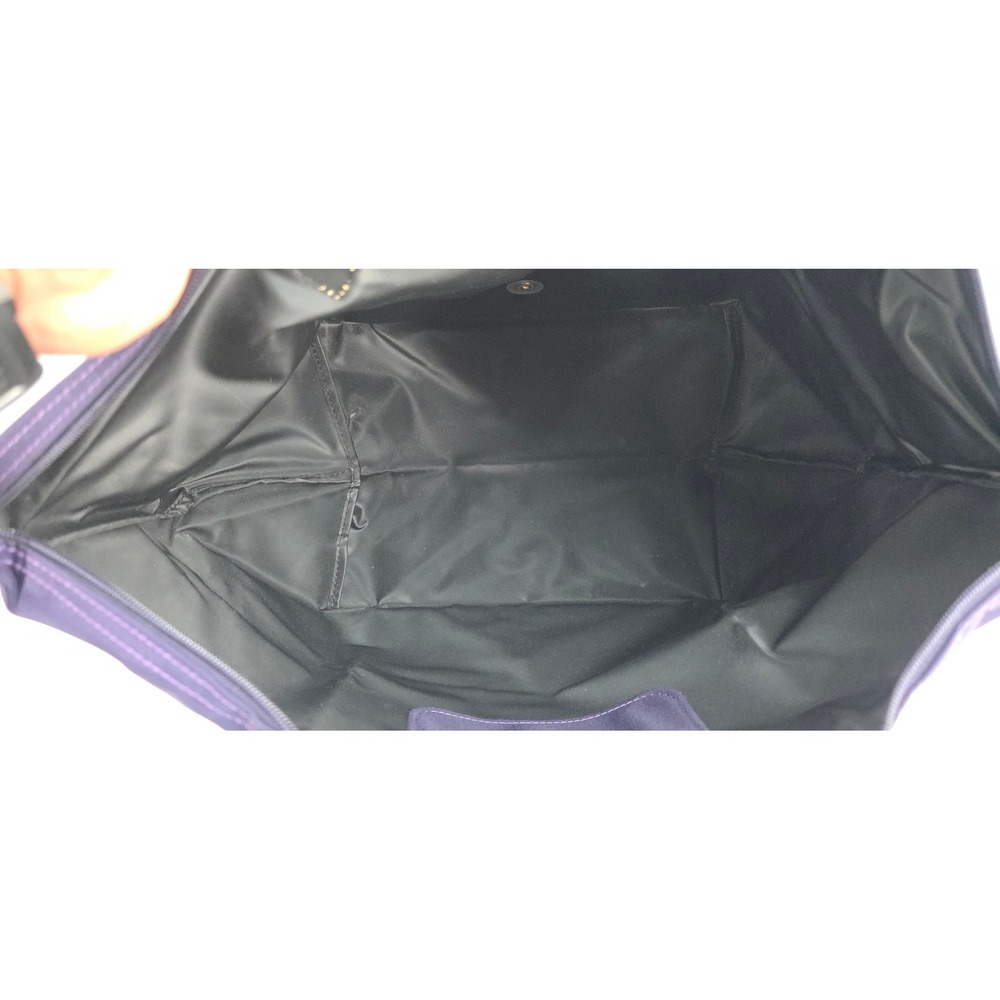 Longchamp Le Pliage‎ Type M Purple Nylon Tote Bag Brown Leather Trim France 1623 - Picture 6 of 8